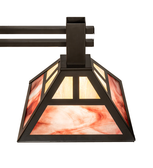 Meyda Lighting Soffe 64" 4-Light Timeless Bronze "T" Mission Island Pendant Light With Beige Iridescent & Burgundy Shade Glass
