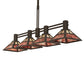 Meyda Lighting Soffe 64" 4-Light Timeless Bronze "T" Mission Island Pendant Light With Beige Iridescent & Burgundy Shade Glass