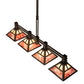 Meyda Lighting Soffe 64" 4-Light Timeless Bronze "T" Mission Island Pendant Light With Beige Iridescent & Burgundy Shade Glass