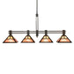 Meyda Lighting Soffe 64" 4-Light Timeless Bronze "T" Mission Island Pendant Light With Beige Iridescent & Burgundy Shade Glass