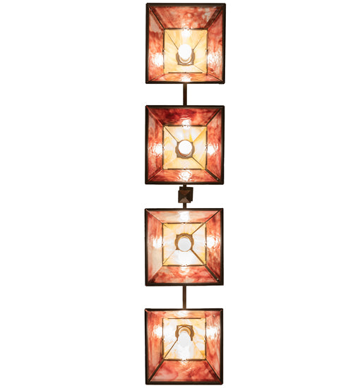 Meyda Lighting Soffe 64" 4-Light Timeless Bronze "T" Mission Island Pendant Light With Beige Iridescent & Burgundy Shade Glass