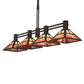 Meyda Lighting Soffe 64" 4-Light Timeless Bronze "T" Mission Island Pendant Light With Beige Iridescent & Burgundy Shade Glass
