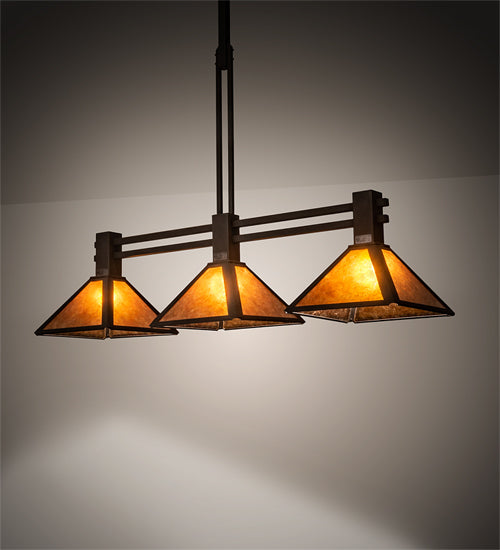 Meyda Lighting Soffe Mission 45" 3-Light Dark Roast Island Pendant Light With Amber Mica Shade Glass