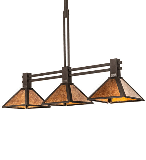 Meyda Lighting Soffe Mission 45" 3-Light Dark Roast Island Pendant Light With Amber Mica Shade Glass