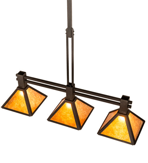 Meyda Lighting Soffe Mission 45" 3-Light Dark Roast Island Pendant Light With Amber Mica Shade Glass