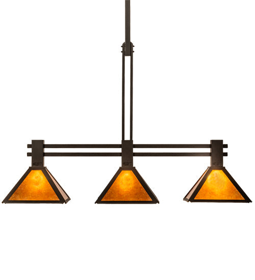 Meyda Lighting Soffe Mission 45" 3-Light Dark Roast Island Pendant Light With Amber Mica Shade Glass