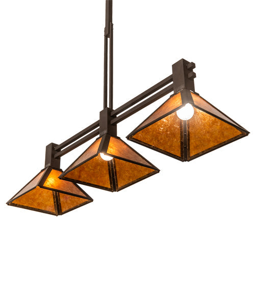 Meyda Lighting Soffe Mission 45" 3-Light Dark Roast Island Pendant Light With Amber Mica Shade Glass
