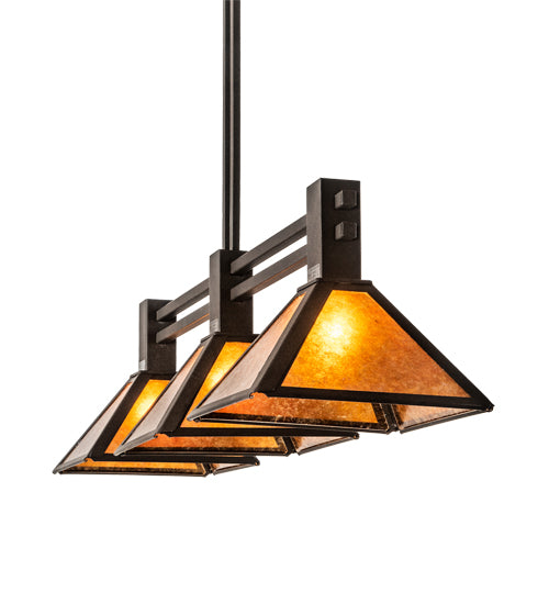 Meyda Lighting Soffe Mission 45" 3-Light Dark Roast Island Pendant Light With Amber Mica Shade Glass
