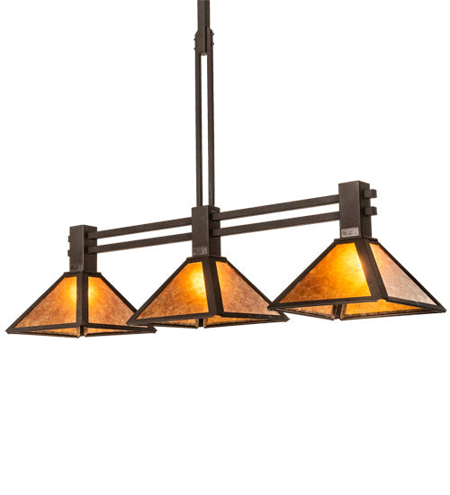 Meyda Lighting Soffe Mission 45" 3-Light Dark Roast Island Pendant Light With Amber Mica Shade Glass