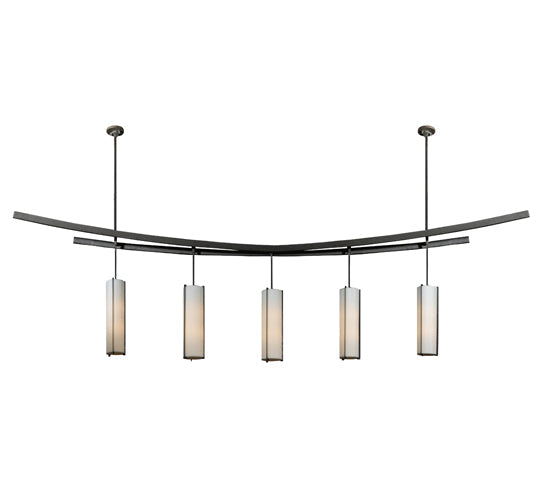 Meyda Lighting Solaris 139" 10-Light 5-Arm Oil Rubbed Bronze Island Pendant Light With Beige Silk Textrene Shade