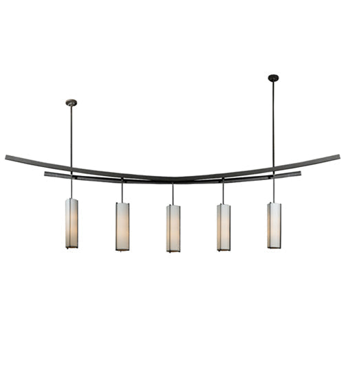 Meyda Lighting Solaris 139" 10-Light 5-Arm Oil Rubbed Bronze Island Pendant Light With Beige Silk Textrene Shade