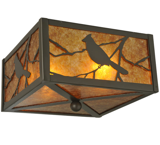 Meyda Lighting Song Bird 10"Sq 2-Light Timeless Bronze Flush Mount Light With Amber Mica Shade Glass