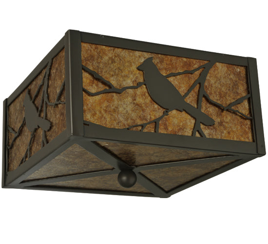 Meyda Lighting Song Bird 10"Sq 2-Light Timeless Bronze Flush Mount Light With Amber Mica Shade Glass