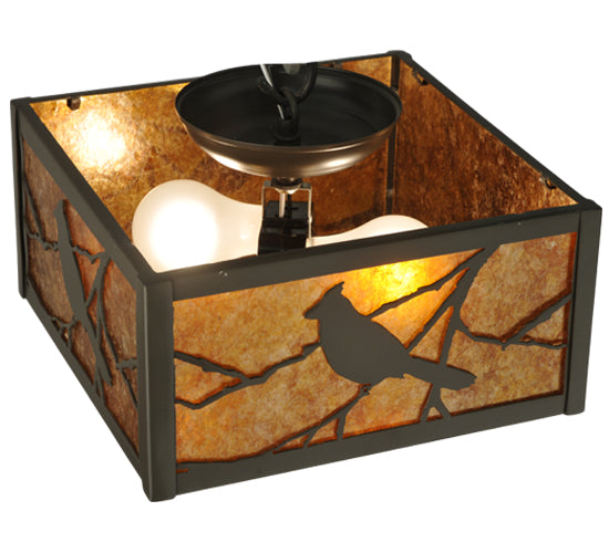 Meyda Lighting Song Bird 10"Sq 2-Light Timeless Bronze Flush Mount Light With Amber Mica Shade Glass