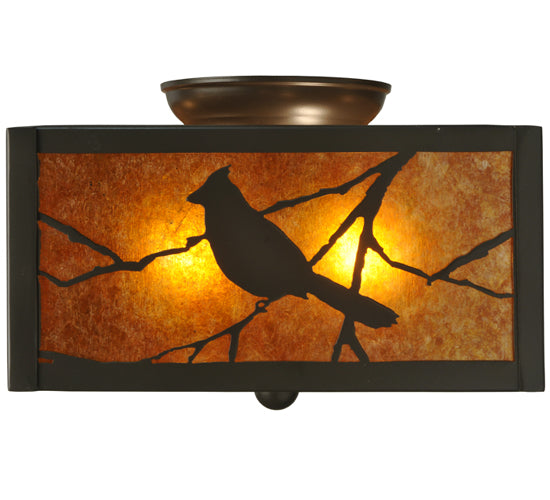 Meyda Lighting Song Bird 10"Sq 2-Light Timeless Bronze Flush Mount Light With Amber Mica Shade Glass