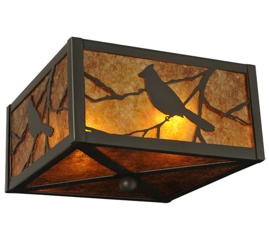 Meyda Lighting Song Bird 10"Sq 2-Light Timeless Bronze Flush Mount Light With Amber Mica Shade Glass