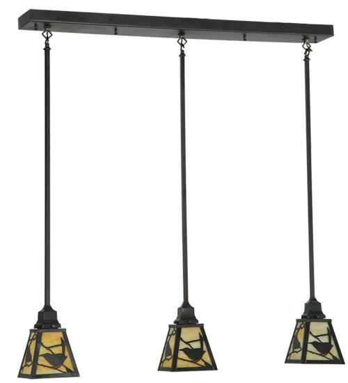 Meyda Lighting Songbird 42" 3-Light Craftsman Brown Mission Island Pendant Light With Beige Shade Glass