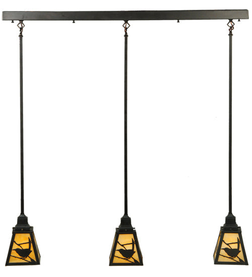 Meyda Lighting Songbird 42" 3-Light Craftsman Brown Mission Island Pendant Light With Beige Shade Glass