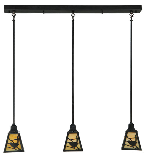 Meyda Lighting Songbird 42" 3-Light Craftsman Brown Mission Island Pendant Light With Beige Shade Glass