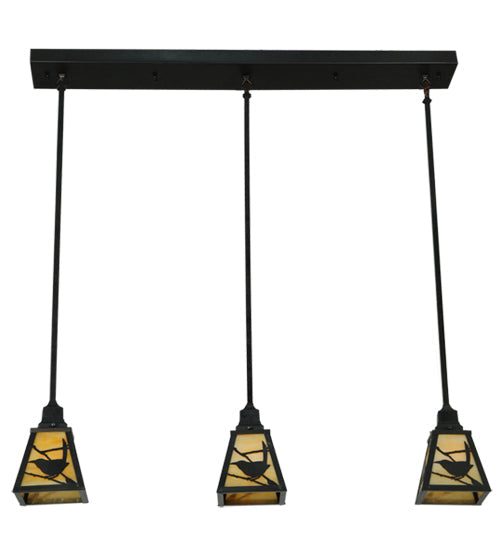 Meyda Lighting Songbird 42" 3-Light Craftsman Brown Mission Island Pendant Light With Beige Shade Glass