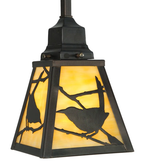 Meyda Lighting Songbird 42" 3-Light Craftsman Brown Mission Island Pendant Light With Beige Shade Glass