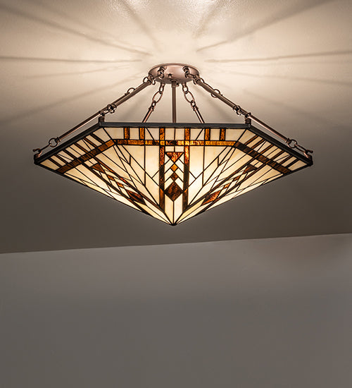 Meyda Lighting Sonoma 27" 3-Light Mahogany Bronze Semi-flush Mount Light With Brown & Beige Shade Glass