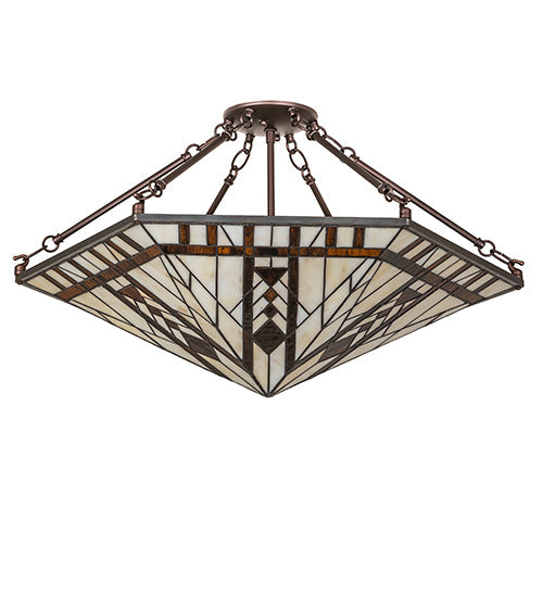 Meyda Lighting Sonoma 27" 3-Light Mahogany Bronze Semi-flush Mount Light With Brown & Beige Shade Glass