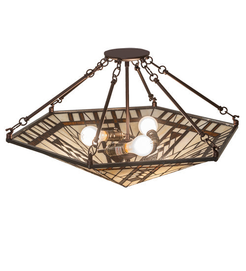 Meyda Lighting Sonoma 27" 3-Light Mahogany Bronze Semi-flush Mount Light With Brown & Beige Shade Glass
