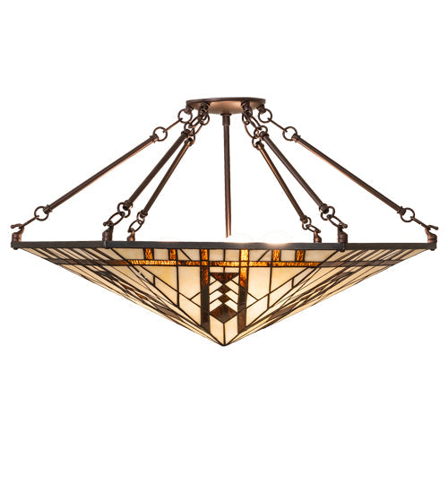Meyda Lighting Sonoma 27" 3-Light Mahogany Bronze Semi-flush Mount Light With Brown & Beige Shade Glass