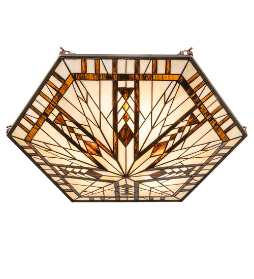 Meyda Lighting Sonoma 27" 3-Light Mahogany Bronze Semi-flush Mount Light With Brown & Beige Shade Glass