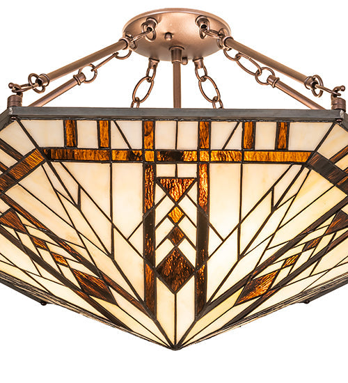Meyda Lighting Sonoma 27" 3-Light Mahogany Bronze Semi-flush Mount Light With Brown & Beige Shade Glass