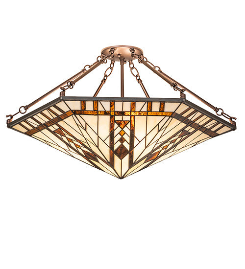 Meyda Lighting Sonoma 27" 3-Light Mahogany Bronze Semi-flush Mount Light With Brown & Beige Shade Glass