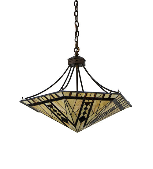 Meyda Lighting Sonoma 27" 8-Light Antique Copper Inverted Pendant Light With Brown & Beige Shade Glass