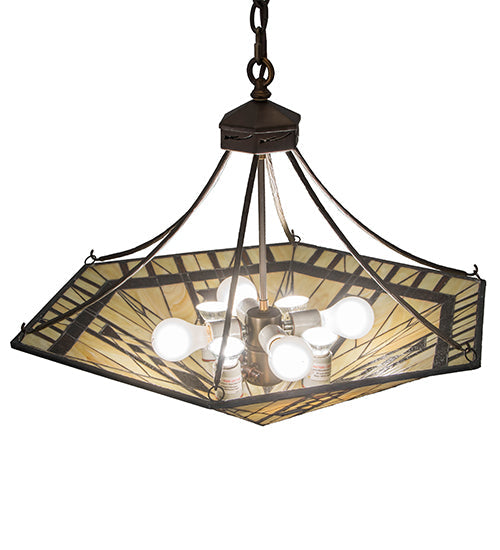 Meyda Lighting Sonoma 27" 8-Light Antique Copper Inverted Pendant Light With Brown & Beige Shade Glass
