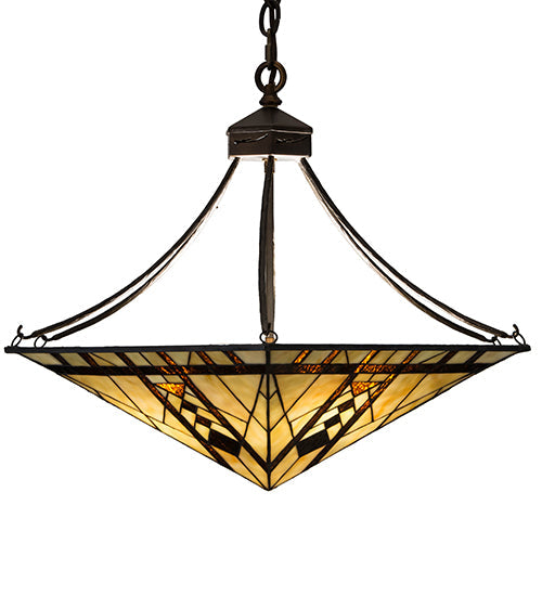 Meyda Lighting Sonoma 27" 8-Light Antique Copper Inverted Pendant Light With Brown & Beige Shade Glass