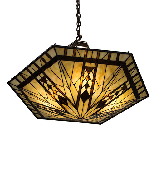 Meyda Lighting Sonoma 27" 8-Light Antique Copper Inverted Pendant Light With Brown & Beige Shade Glass