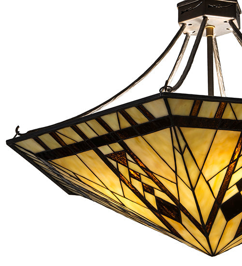 Meyda Lighting Sonoma 27" 8-Light Antique Copper Inverted Pendant Light With Brown & Beige Shade Glass