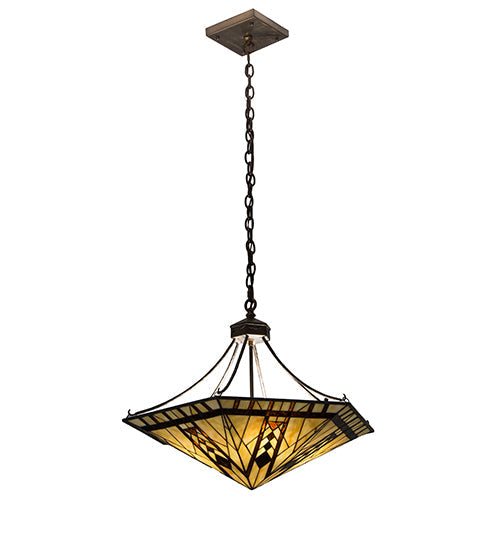 Meyda Lighting Sonoma 27" 8-Light Antique Copper Inverted Pendant Light With Brown & Beige Shade Glass