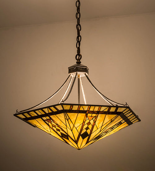 Meyda Lighting Sonoma 27" 8-Light Antique Copper Inverted Pendant Light With Brown & Beige Shade Glass