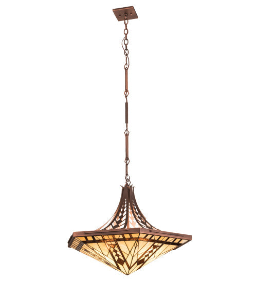 Meyda Lighting Sonoma 28" 3-Light Cinnamon Coffee Metallic Inverted Pendant Light With Beige & Brown Shade Glass
