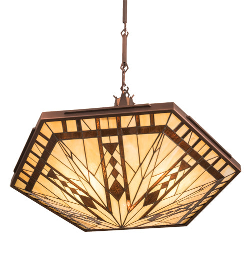 Meyda Lighting Sonoma 28" 3-Light Cinnamon Coffee Metallic Inverted Pendant Light With Beige & Brown Shade Glass