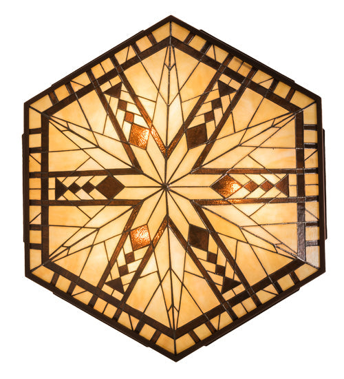 Meyda Lighting Sonoma 28" 3-Light Cinnamon Coffee Metallic Inverted Pendant Light With Beige & Brown Shade Glass