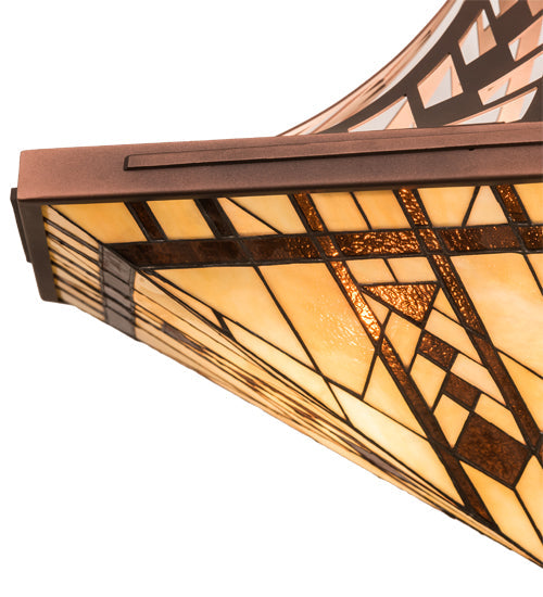 Meyda Lighting Sonoma 28" 3-Light Cinnamon Coffee Metallic Inverted Pendant Light With Beige & Brown Shade Glass