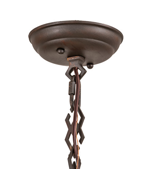 Meyda Lighting Sonoma 29" 3-Light Old Copper Pot Inverted Pendant Light With Sand Beige & Bark Brown Shade Glass