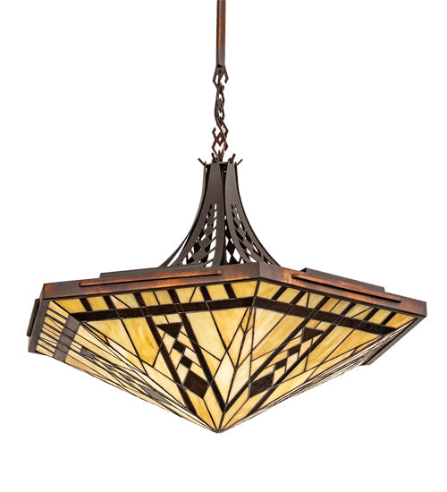 Meyda Lighting Sonoma 29" 3-Light Old Copper Pot Inverted Pendant Light With Sand Beige & Bark Brown Shade Glass