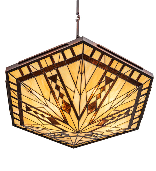 Meyda Lighting Sonoma 29" 3-Light Old Copper Pot Inverted Pendant Light With Sand Beige & Bark Brown Shade Glass