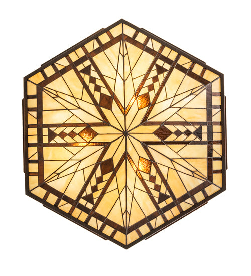 Meyda Lighting Sonoma 29" 3-Light Old Copper Pot Inverted Pendant Light With Sand Beige & Bark Brown Shade Glass