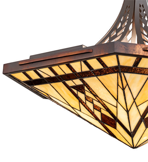 Meyda Lighting Sonoma 29" 3-Light Old Copper Pot Inverted Pendant Light With Sand Beige & Bark Brown Shade Glass