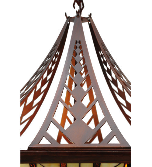 Meyda Lighting Sonoma 29" 3-Light Old Copper Pot Inverted Pendant Light With Sand Beige and Bark Brown Granite Shade Glass