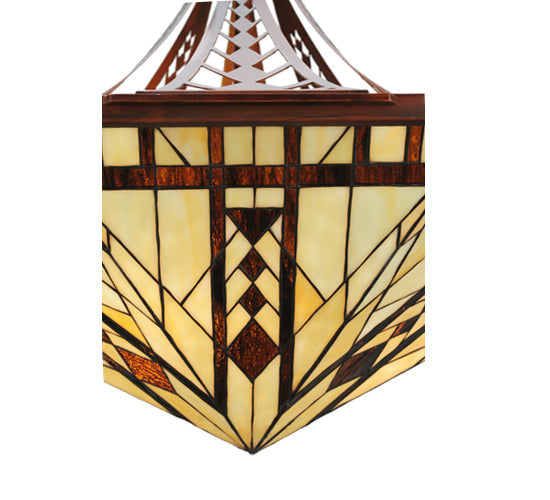 Meyda Lighting Sonoma 29" 3-Light Old Copper Pot Inverted Pendant Light With Sand Beige and Bark Brown Granite Shade Glass
